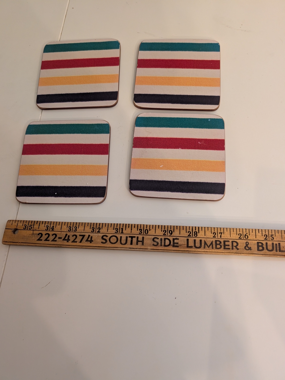 VINTAGE HBC Hudson's Bay Company Multi Stripe Coaster Set Iconic Canadiana Cabin